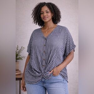 mySTYLE Gingham Twist Front Blouse – Size 2X